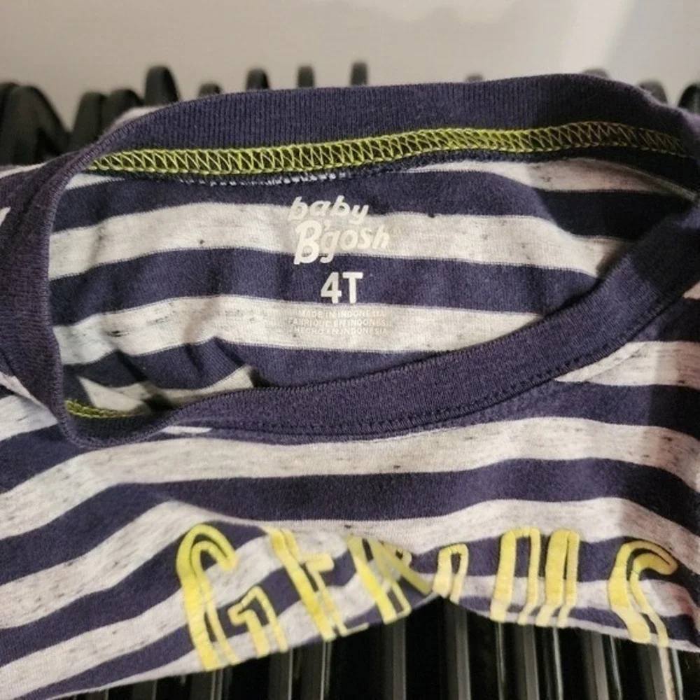 Baby B'gosh Kids sz4T Long Sleeve Shirt Genius‎ of the Family Navy Stripe Funny